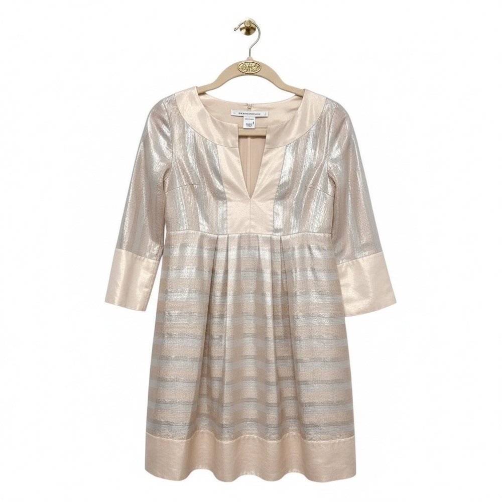 Diane Von Furstenberg Corina Dress Gold Champagne Metallic Silk Blend 2 Small XS